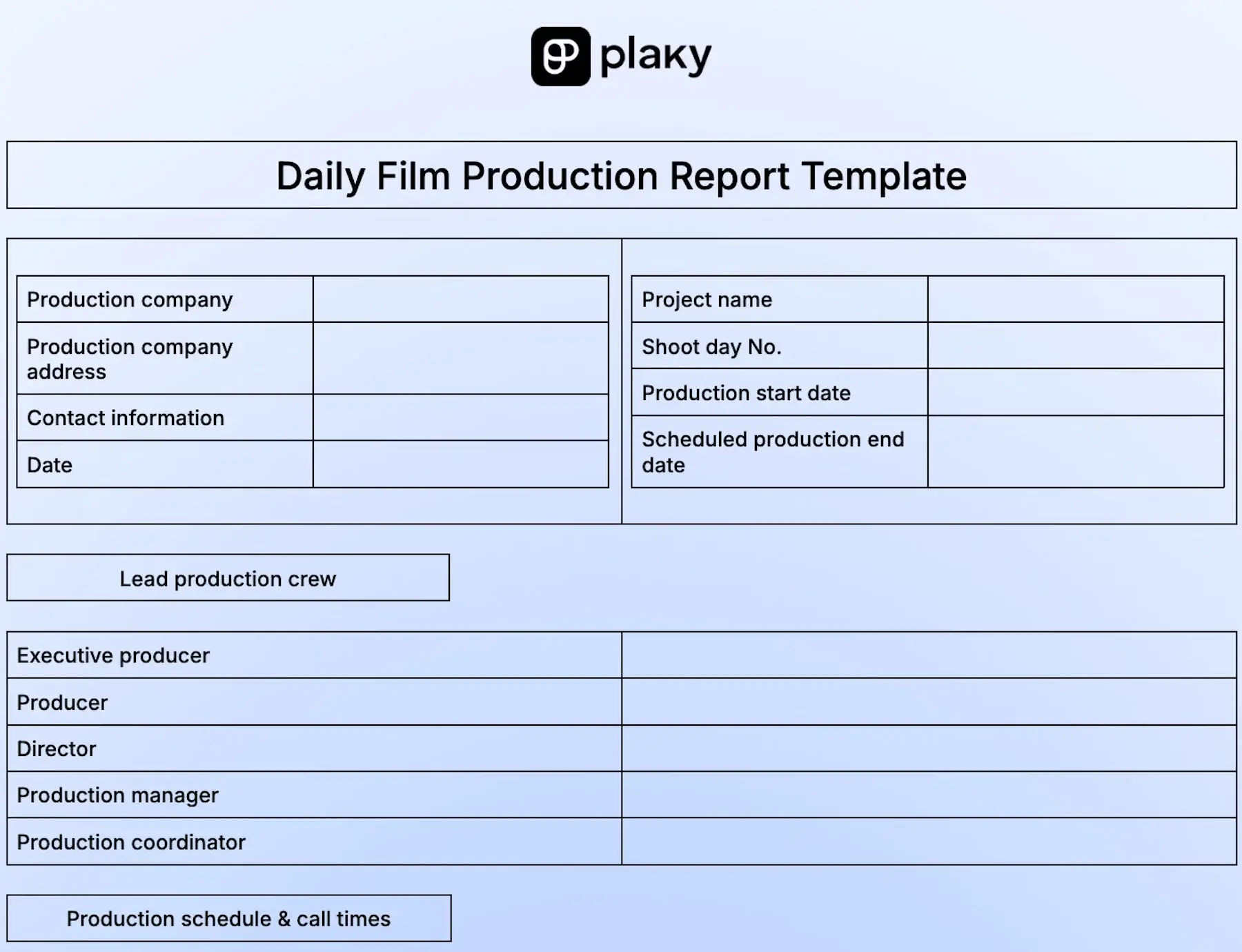 Daily film production report template