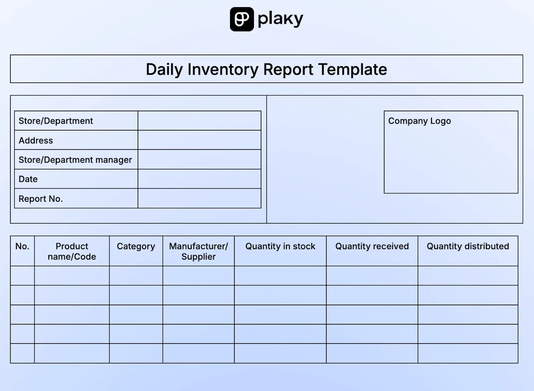 Daily inventory report template