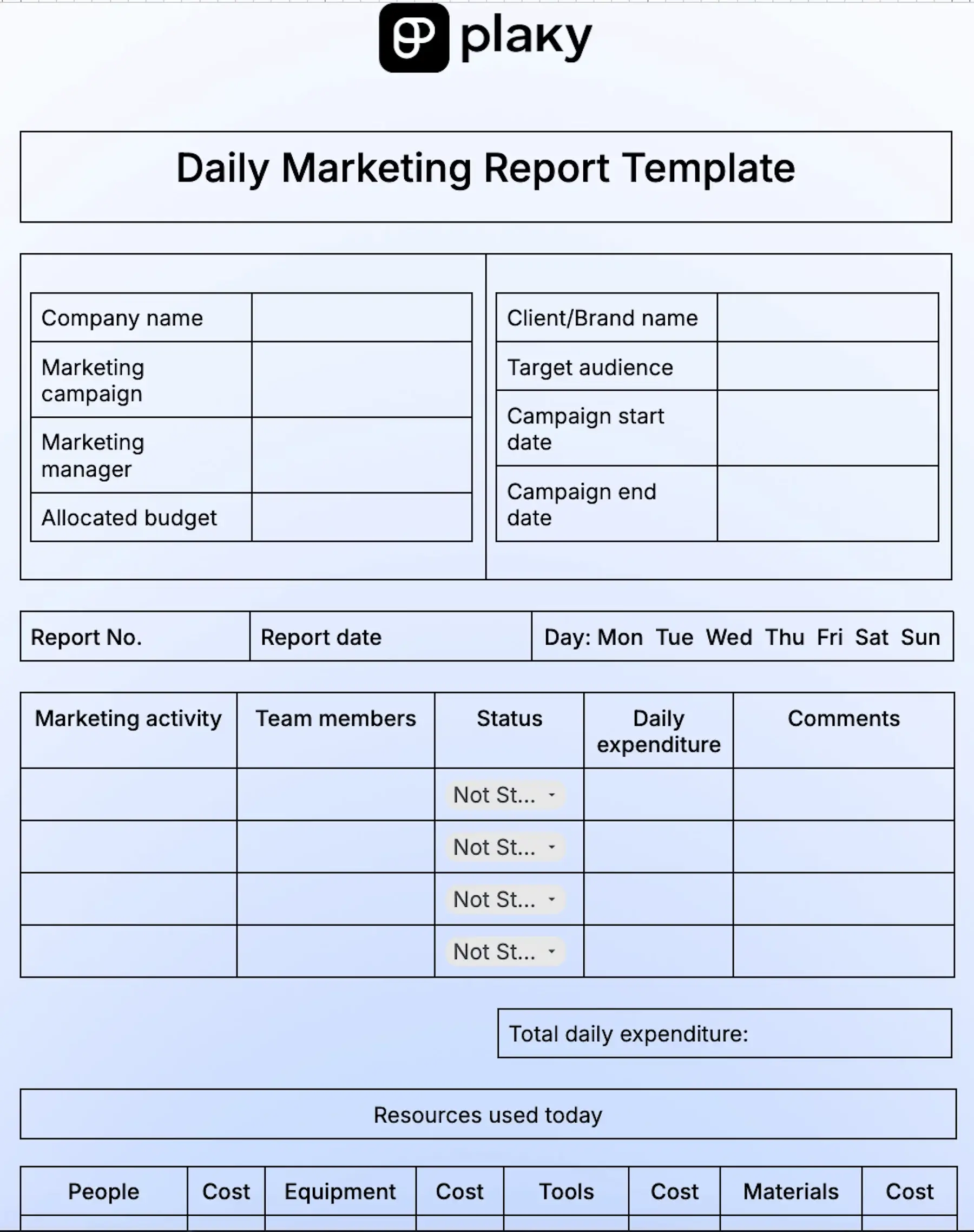 Daily marketing report template