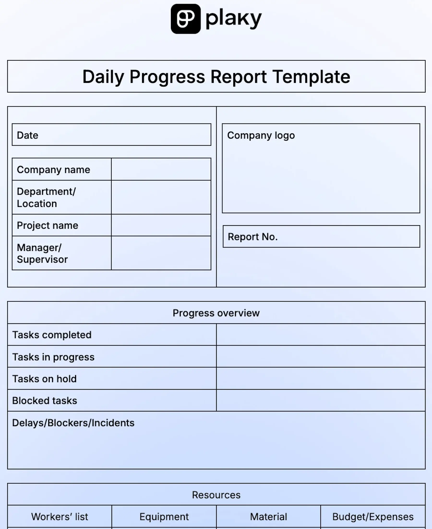 Daily progress report template