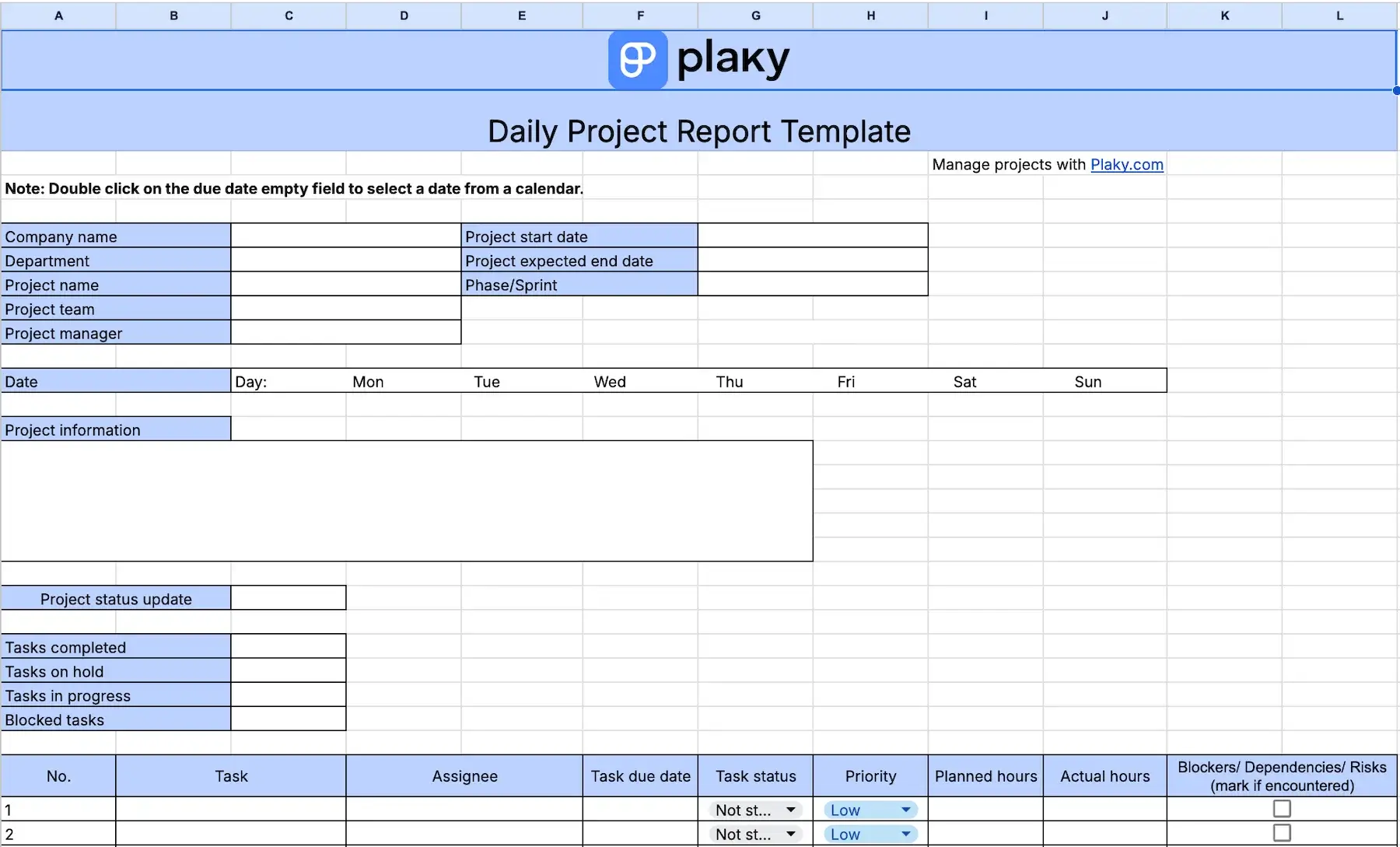 Daily project report template