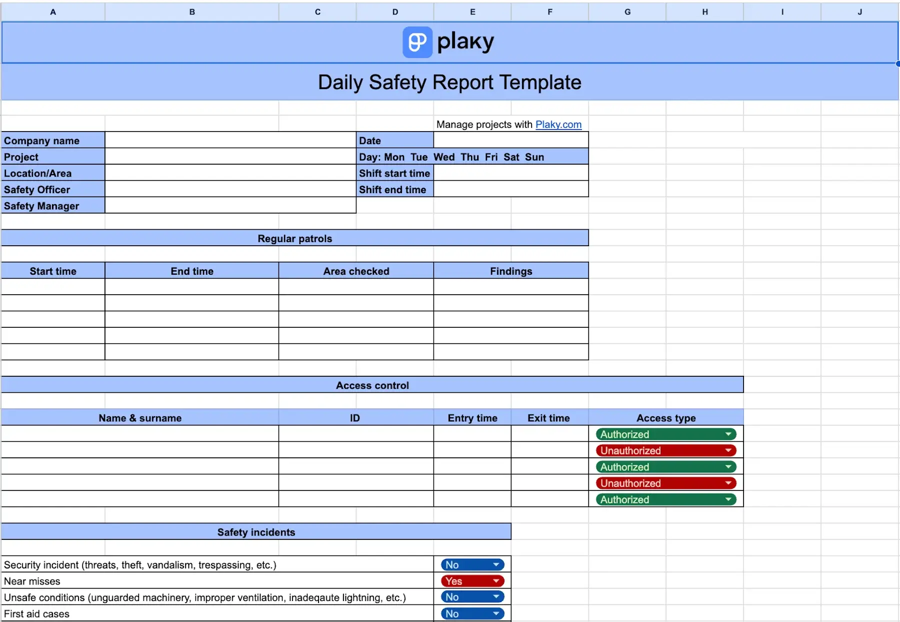 Daily safety report template