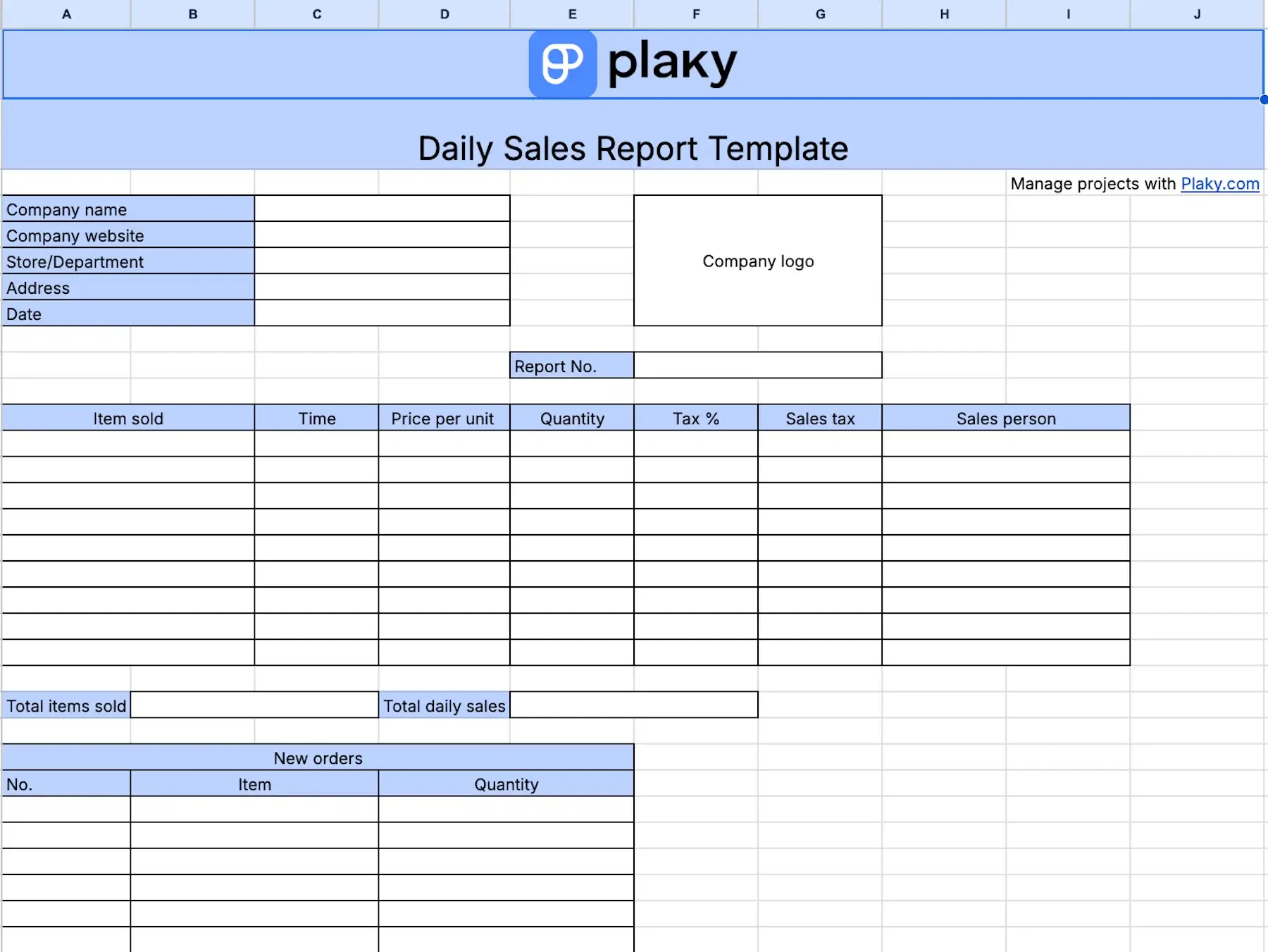 Daily sales report template
