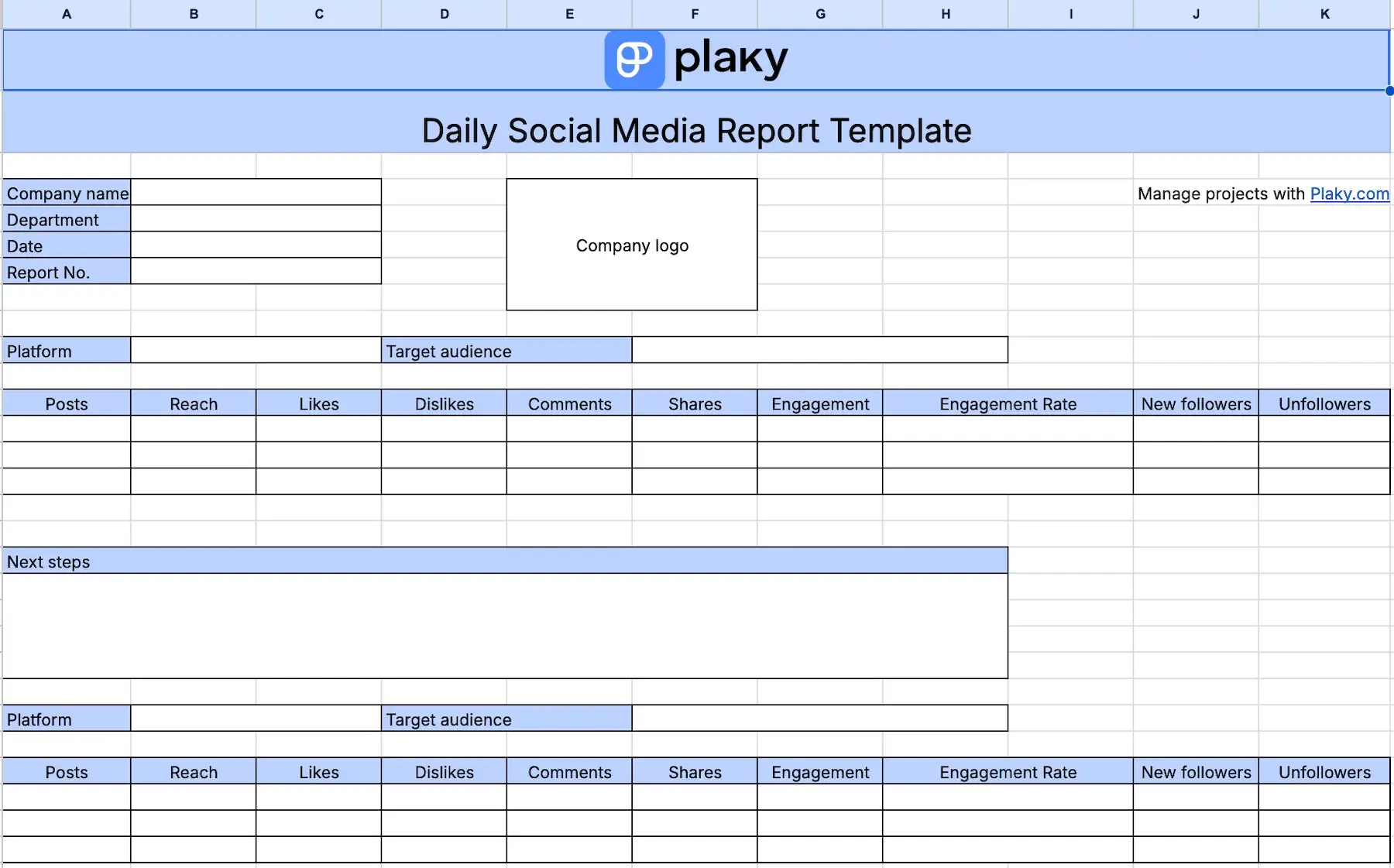 Daily social media report template