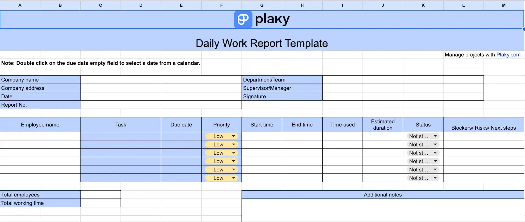 Daily work report template