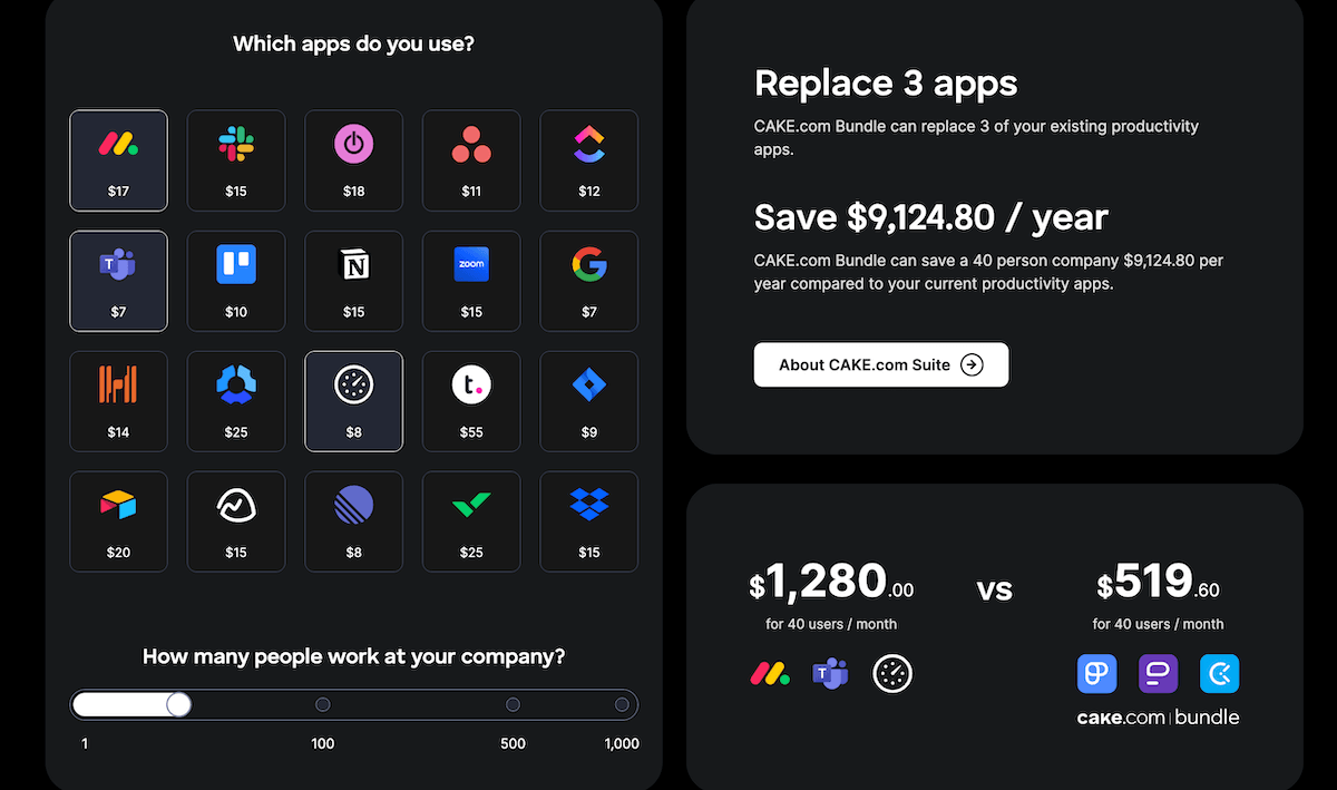 CAKE.com Bundle savings calculator