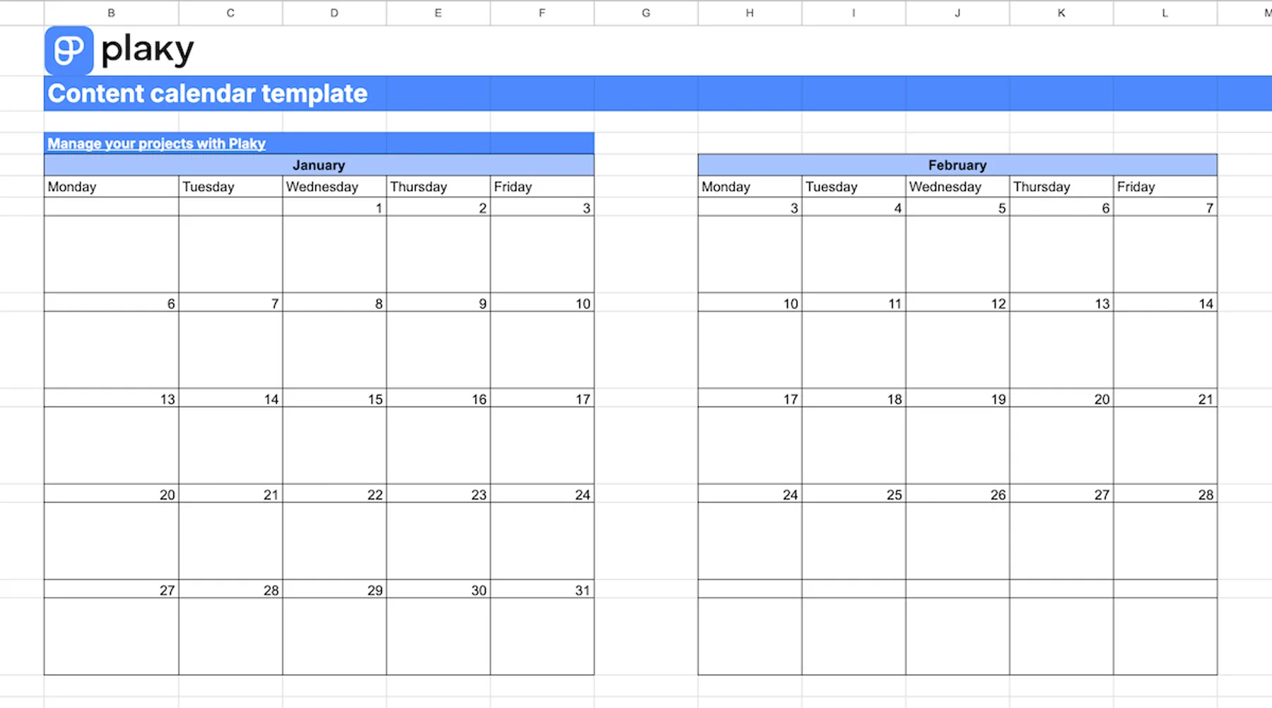 Content calendar template