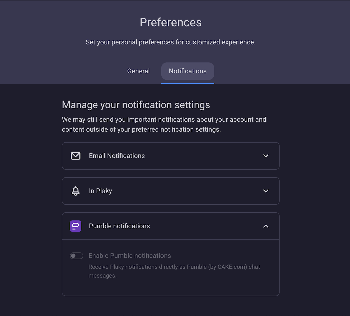 Enabling Pumble notifications in Plaky