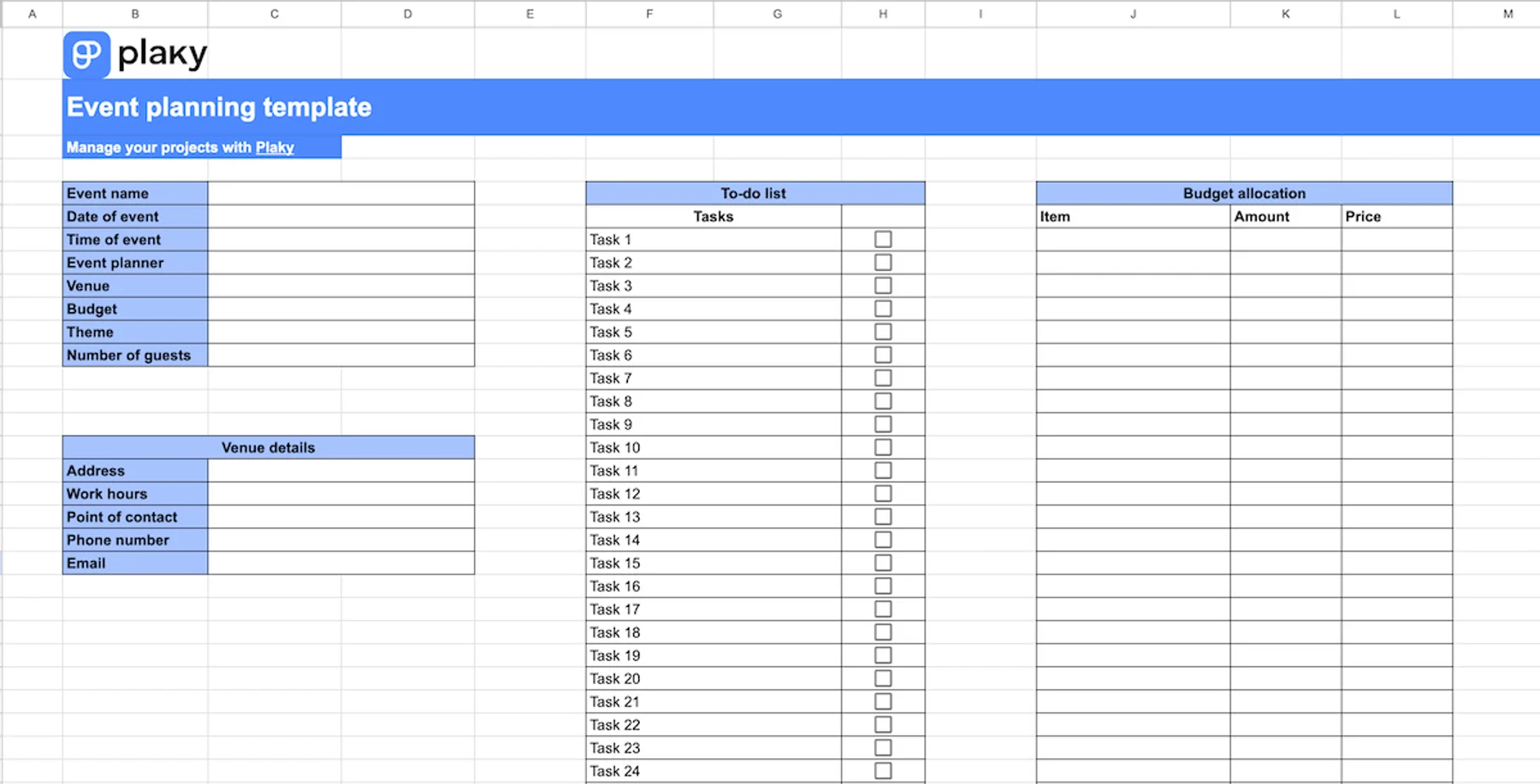 Event planning template