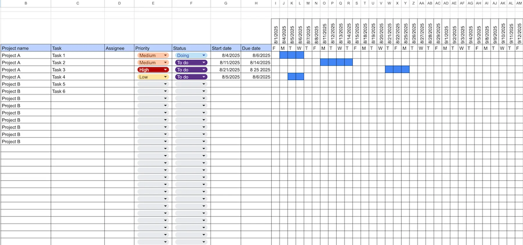 Google Sheets Gantt chart