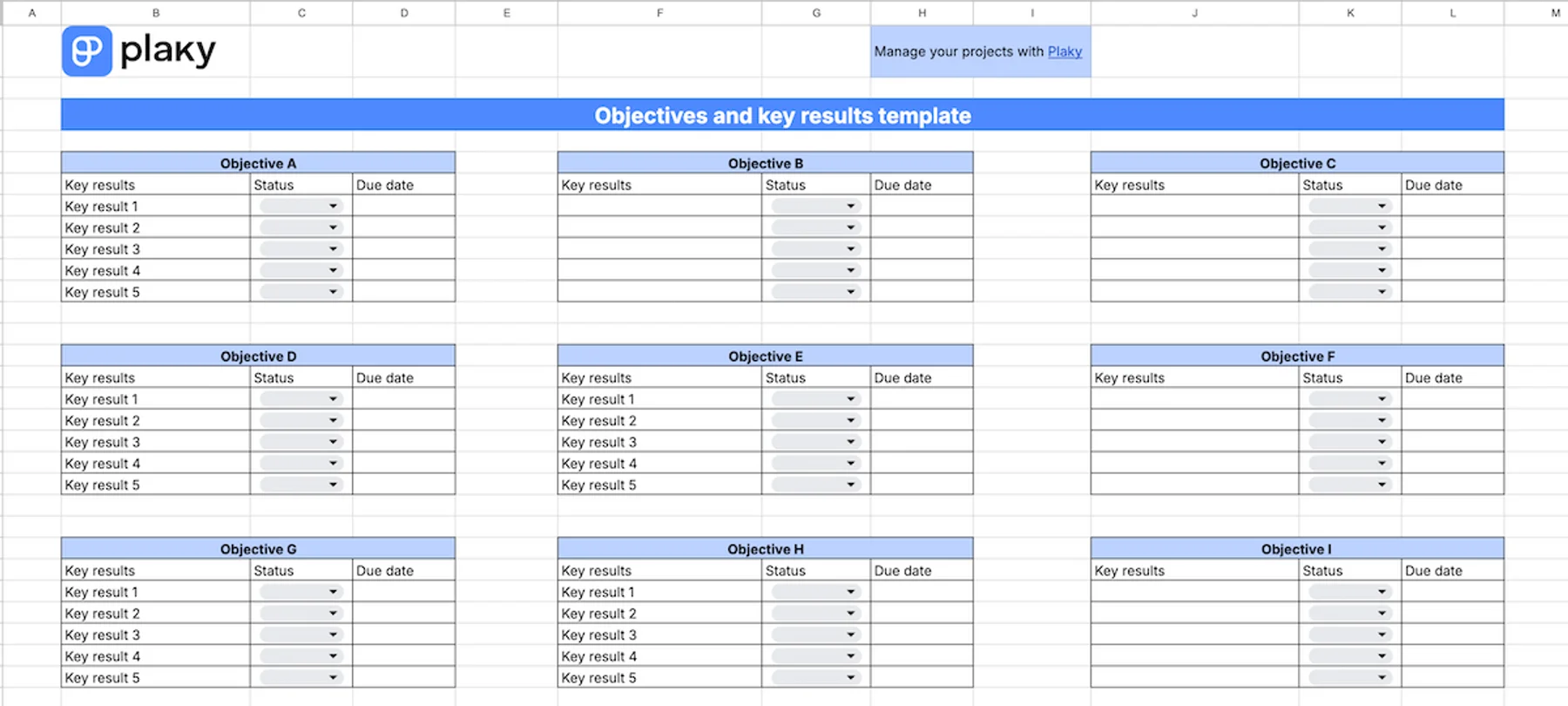 Google Sheets OKR template