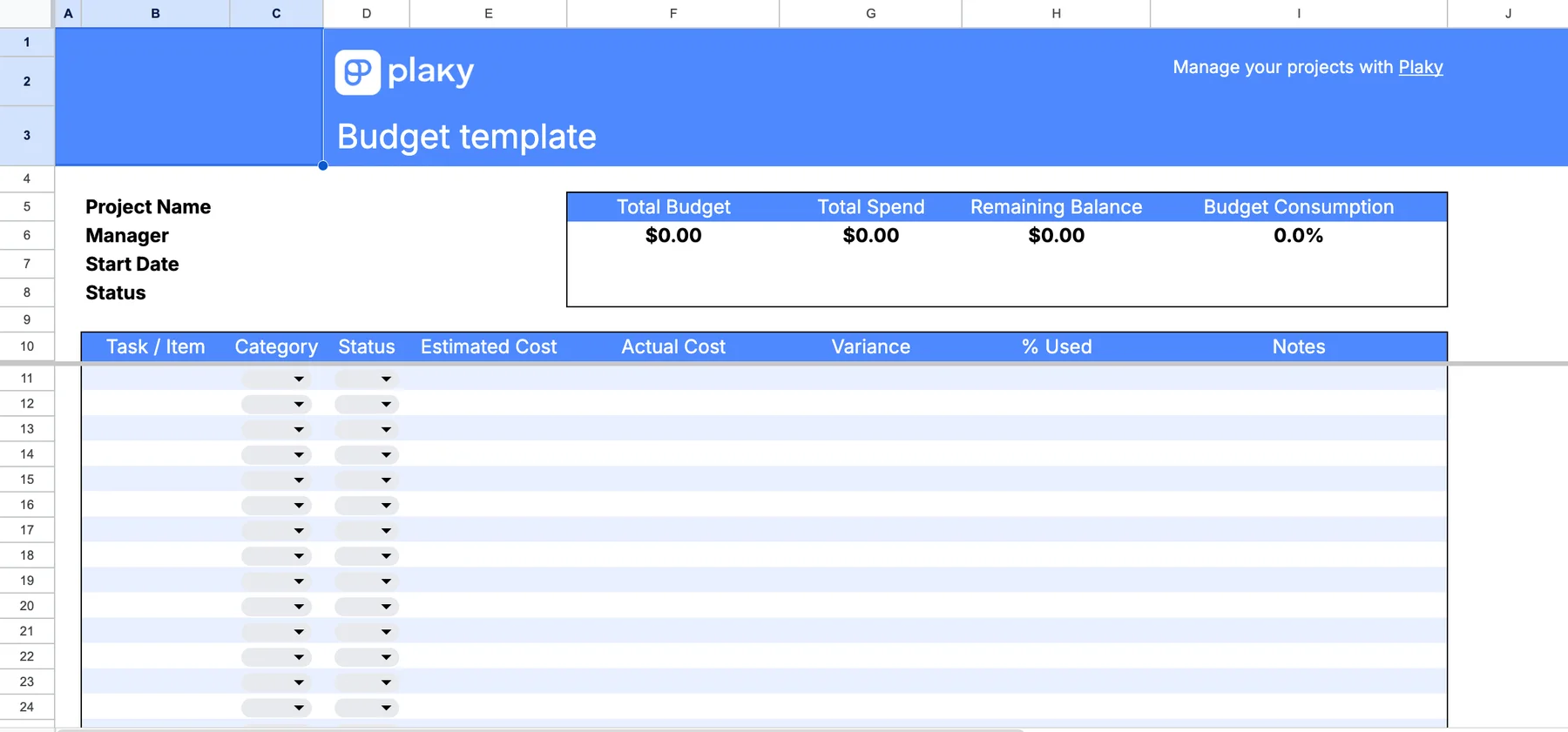 Google Sheets budget template