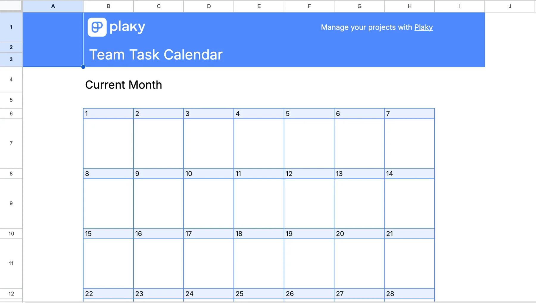 Google Sheets calendar template