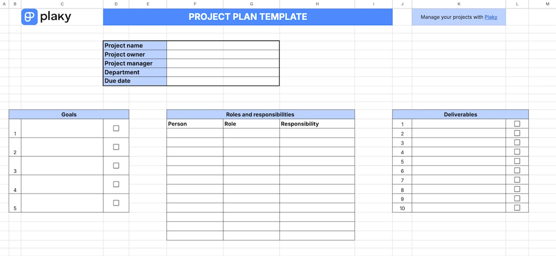Google Sheets project plan template