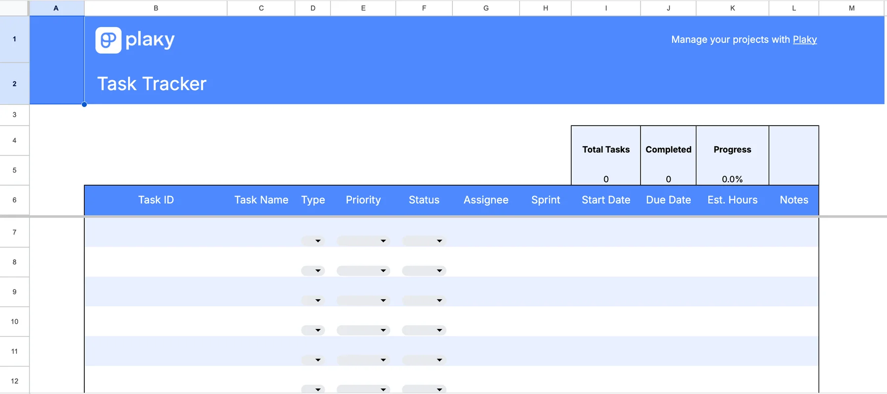 Google Sheets task tracker template