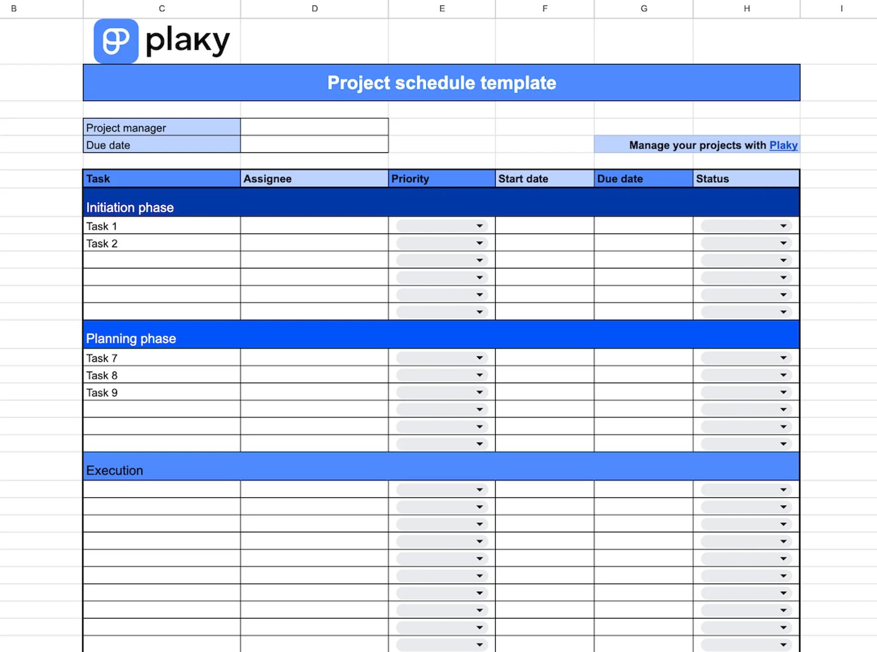 Project schedule template