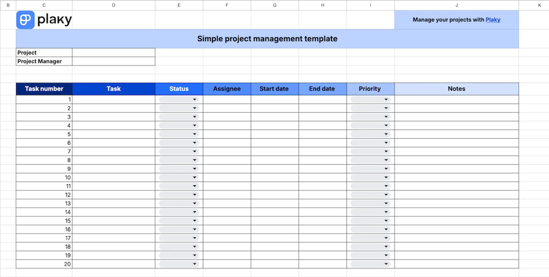 Simple project management template