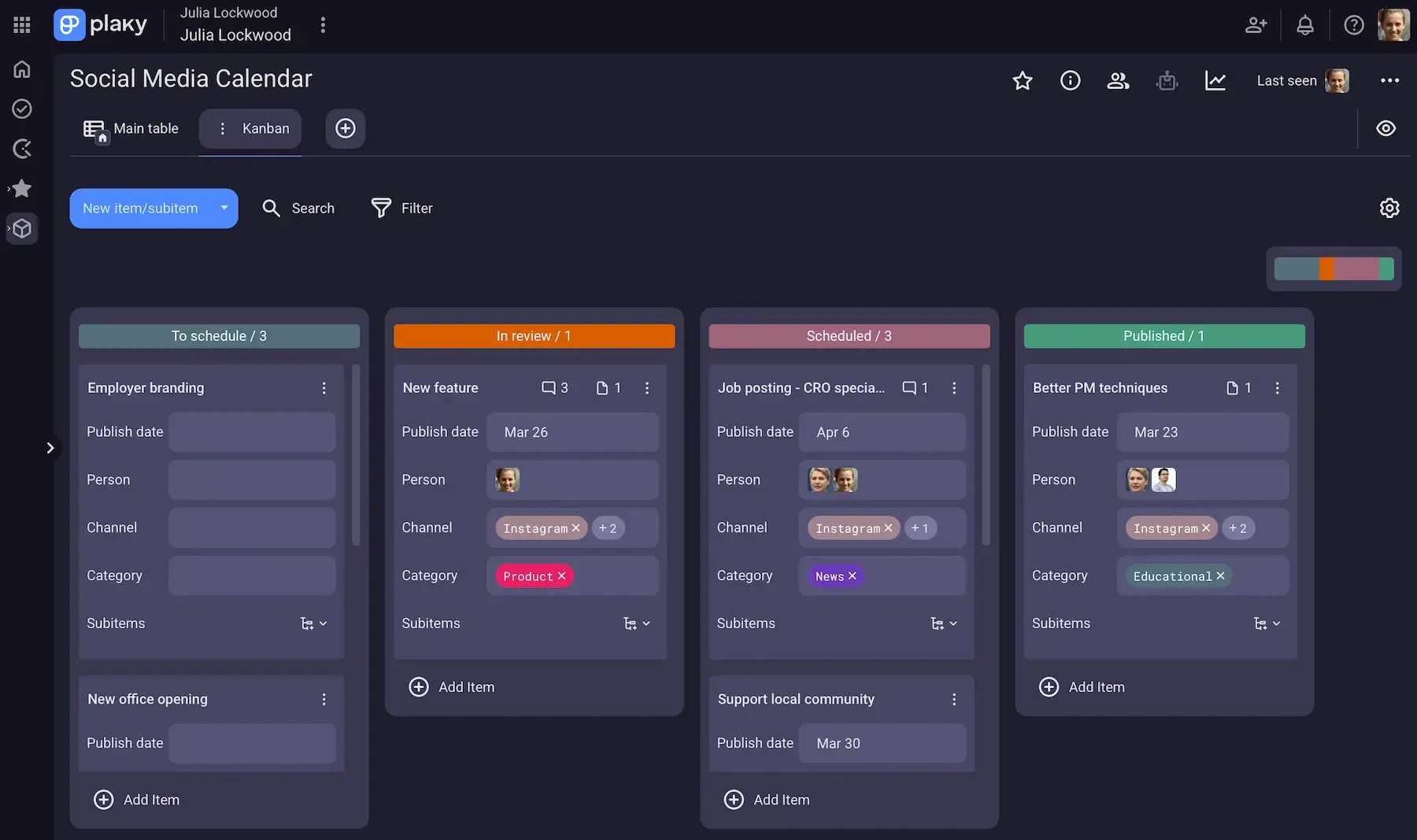Plaky's Kanban view