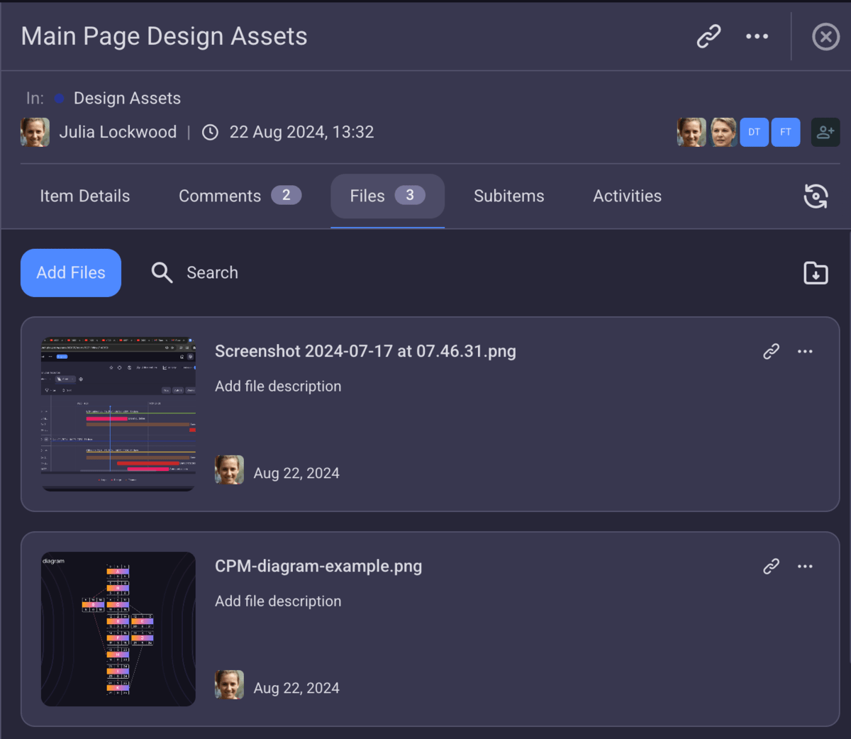 File sharing in Plaky project management software