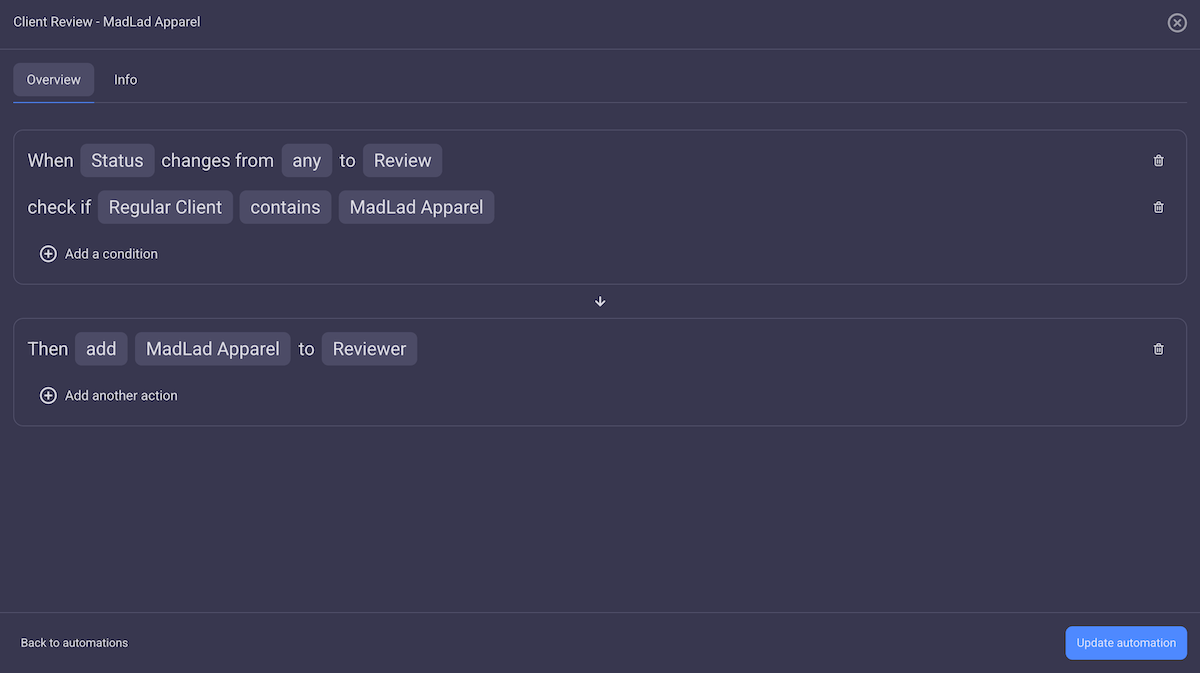 Board automations in Plaky project management software