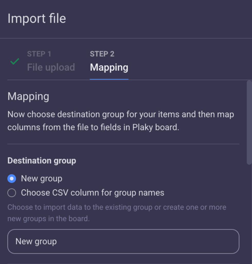 Choose a new group or a CSV column for group names