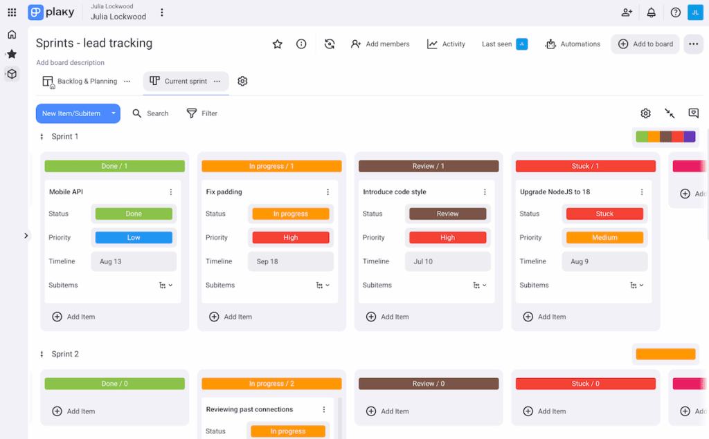 Kanban view in Plaky project management software