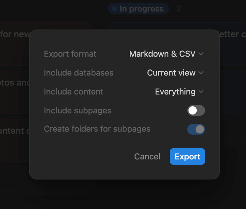 Exporting a CSV file from Notion