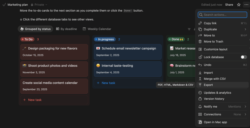 Exporting data from Notion