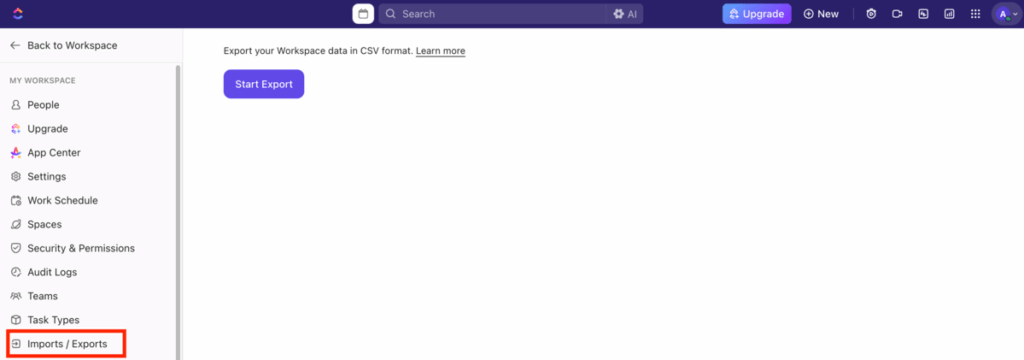 Data exporting in ClickUp