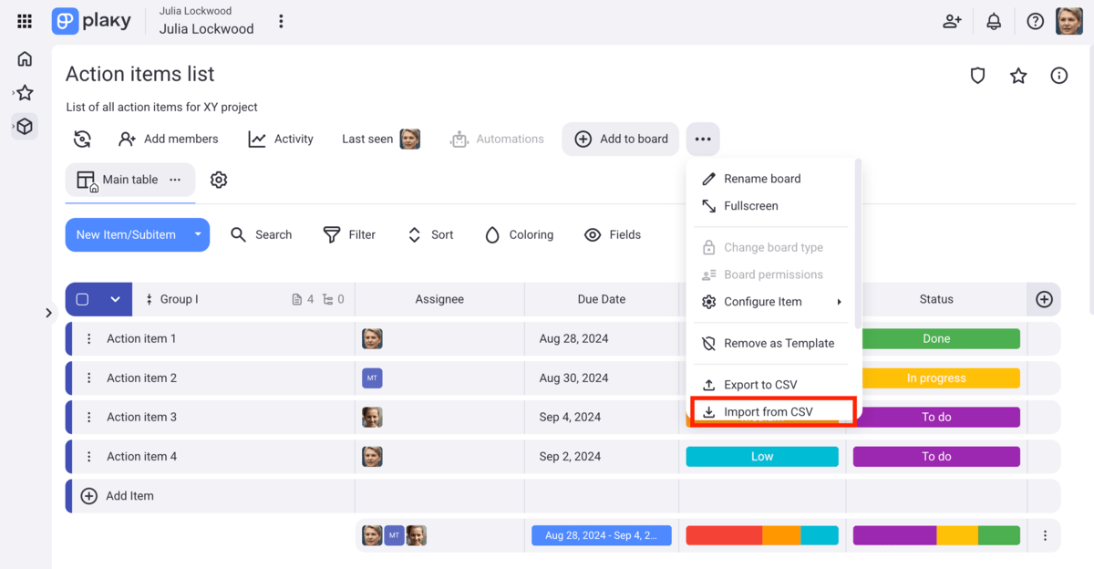 Importing a CSV file into an existing Plaky board