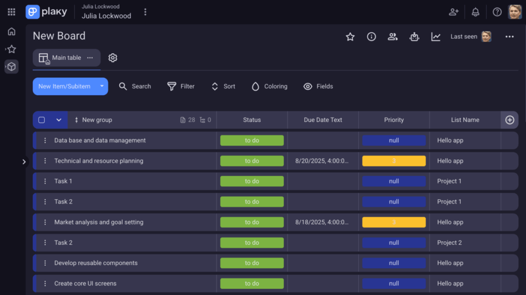 Imported data from ClickUp in Plaky