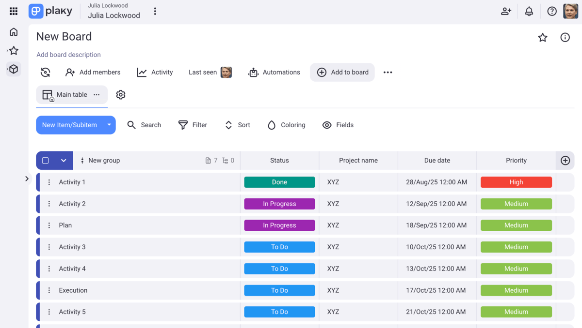 Imported data in Plaky