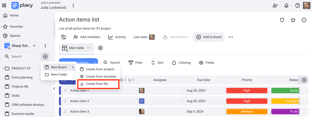Importing a CSV file into a new Plaky board
