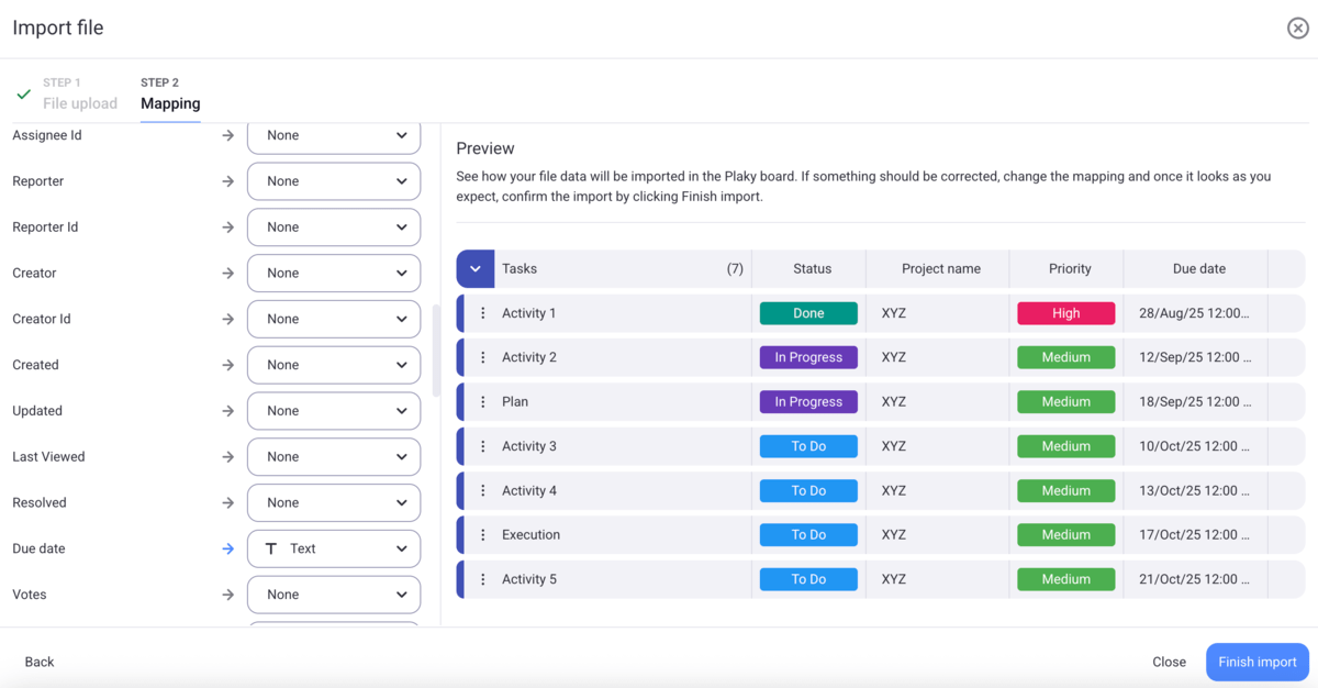 Mapping data in Plaky