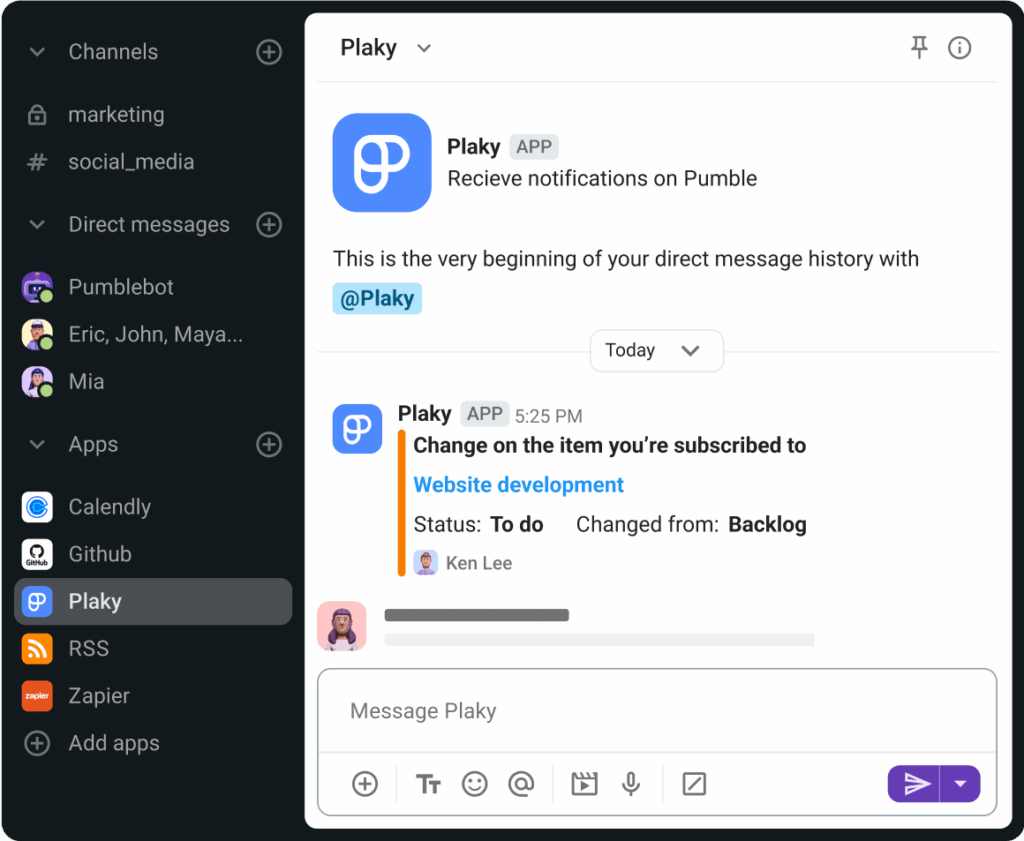 Receiving Plaky notifications in Pumble