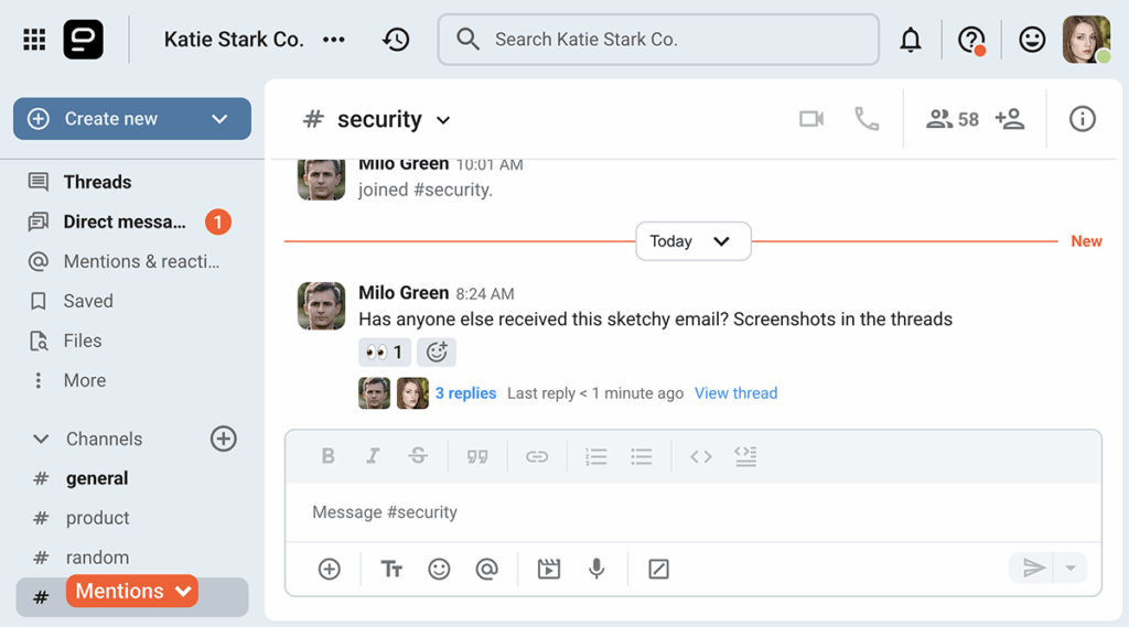 Workspace in Pumble team communication app