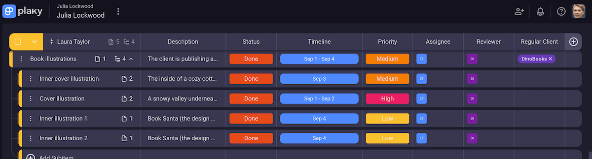 Creating subtasks in Plaky project management software