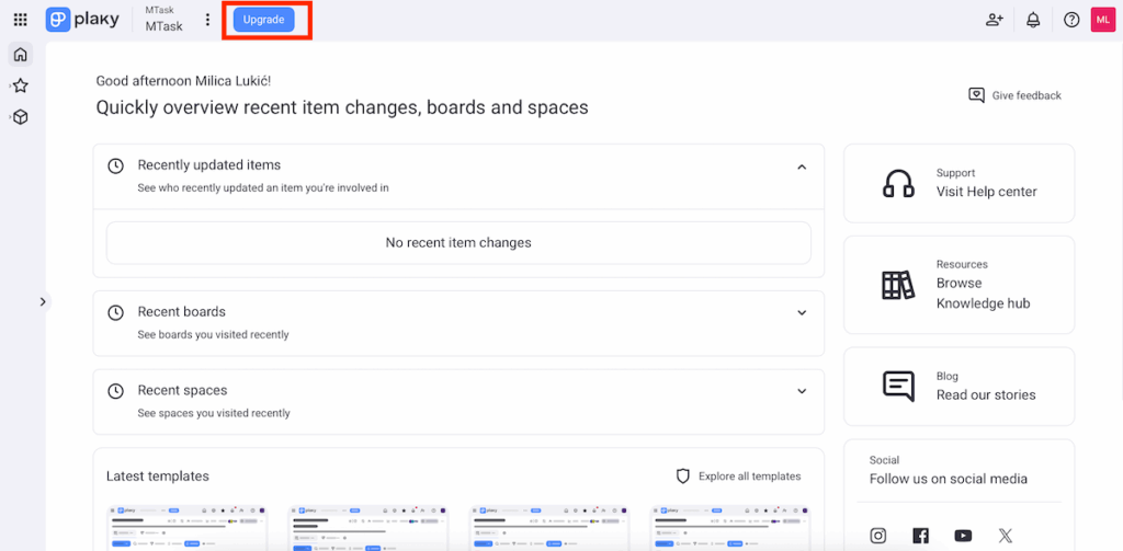 How to upgrade to another plan in Plaky project management software