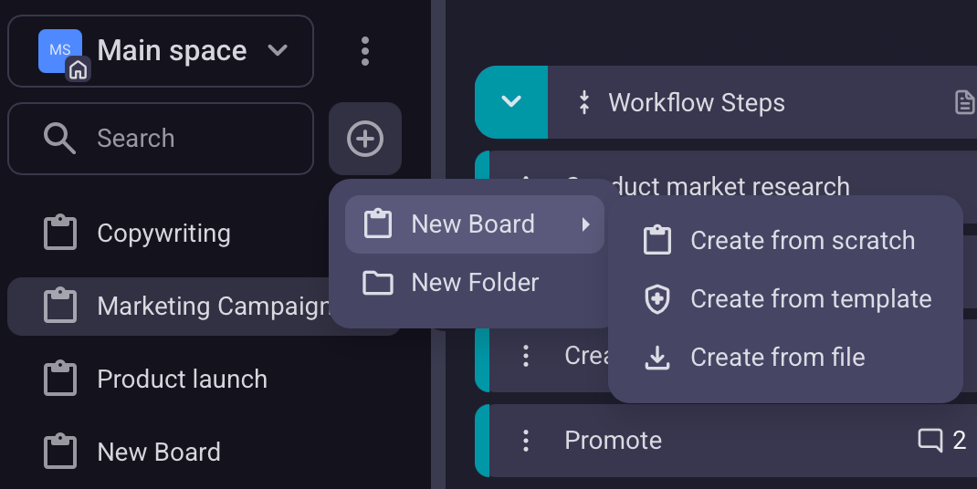 Creating a board in Plaky project management software