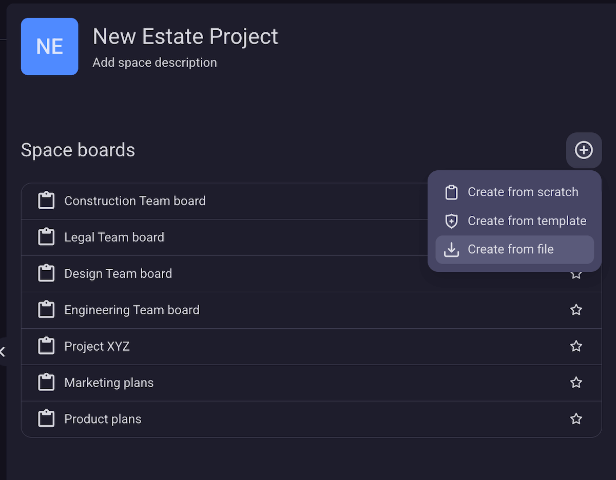 Importing a CSV file into a new board in Plaky project management software