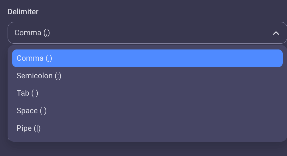 Choosing a delimiter in CSV files in Plaky project management software