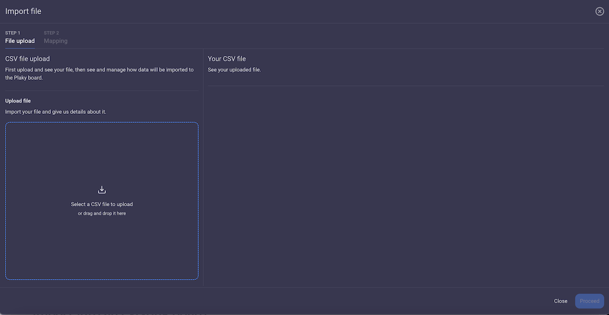 Select a CSV file to upload or drag and drop it in this window