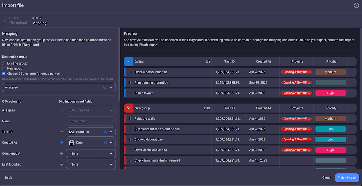 The preview of your future board in Plaky project management software
