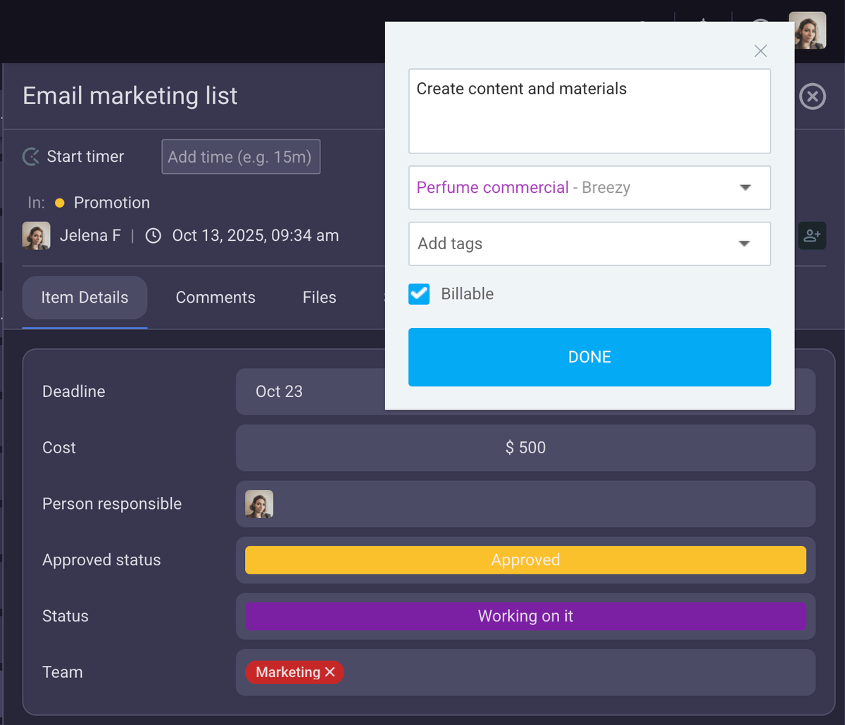 Tracking time in Plaky project management software