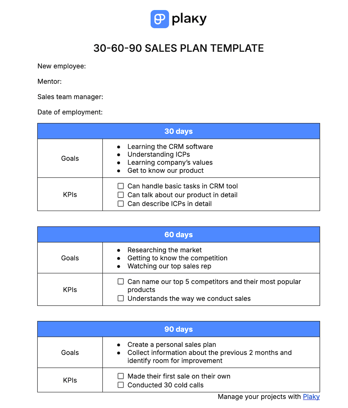 30-60-90 sales plan template