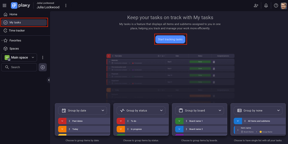 Activating My tasks in Plaky