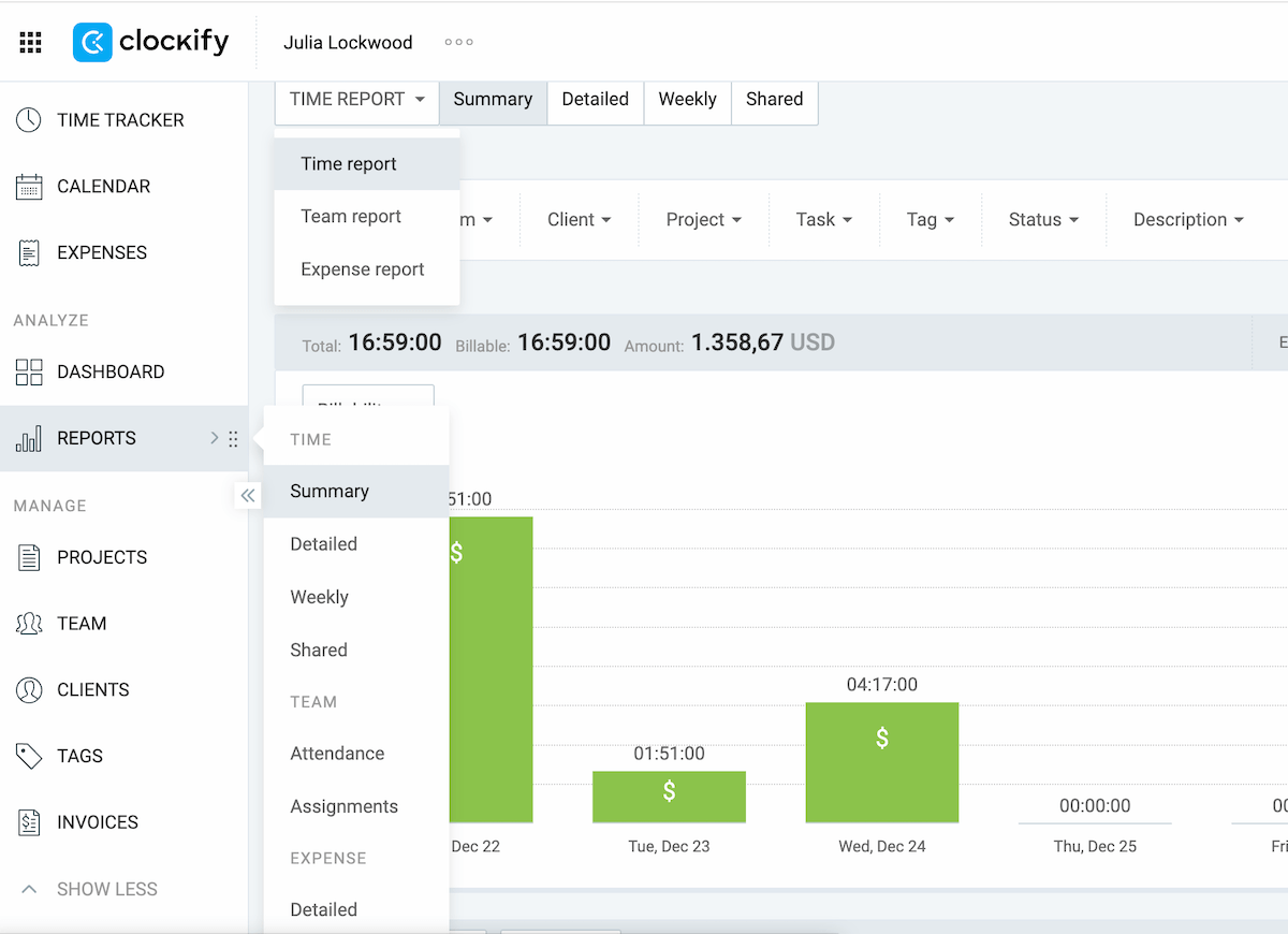 Creating reports in Clockiffy