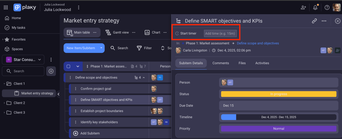 Time tracking in Plaky