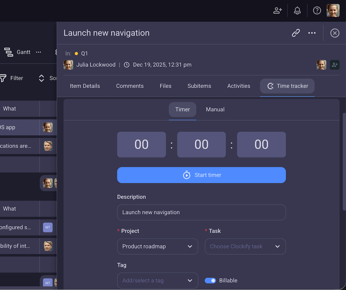 Tracking time for each task in Plaky