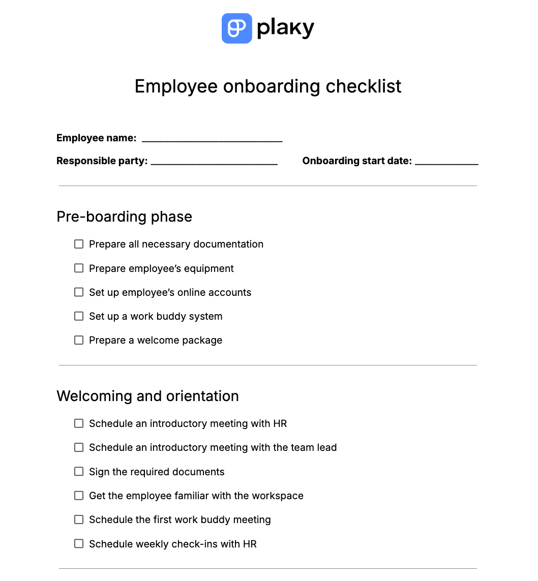 Employee onboarding checklist